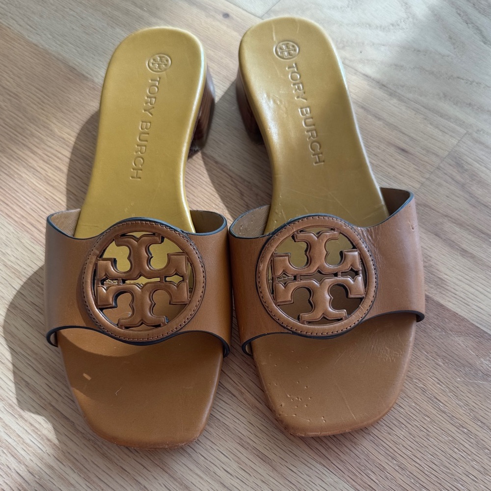 Tory Burch Brown Logo Slide Sandals